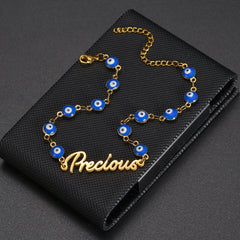 Atoztide Personalized Custom Name Bracelet - Stainless Steel with Color Oil Blue Eyes Letter, Handmade Link Chain Bangle Blue Eyes chain / 9cm / gold color