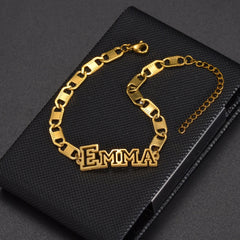 Atoztide Personalized Custom Name Bracelet - Stainless Steel with Color Oil Blue Eyes Letter, Handmade Link Chain Bangle Stud chain / 9cm / gold color