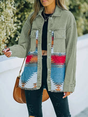 Aztec Print Button Up Jacket Sage / S