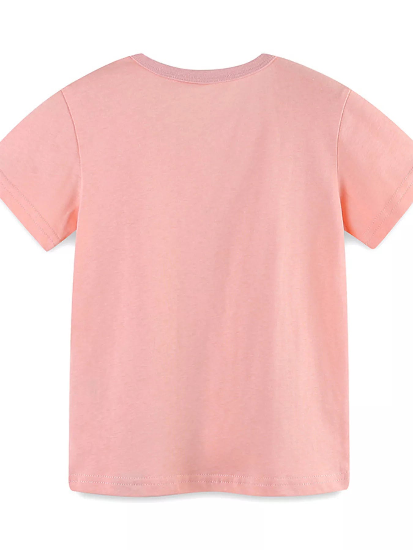 Flat lay back view of plain pale blush children's short sleeve round neck t-shirt