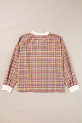 Mulit-Color Plaid Round Neck Long Sleeve Blouse