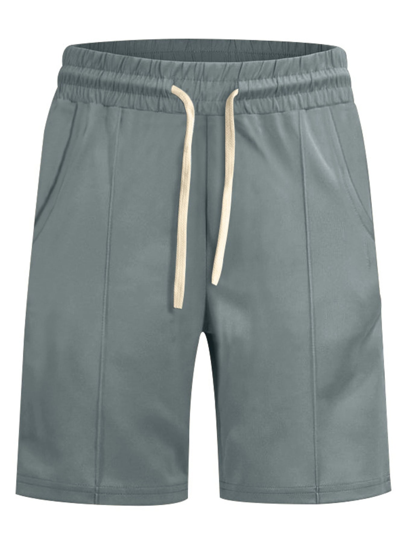 Men's sage casual shorts with a drawstring waist and pockets.