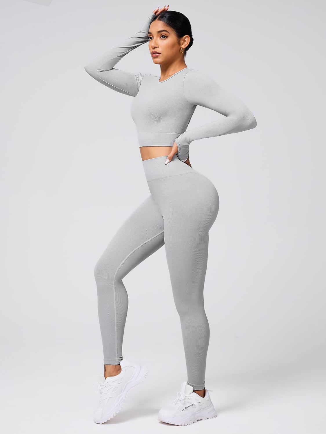 Back Crisscross Round Neck Long Sleeve Top and Leggings Active Set