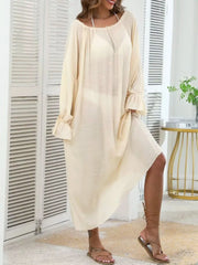Backless Drawstring Back Flounce Sleeve Cover-Up