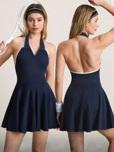 Backless Halter Neck Active Dress Dark Blue / S