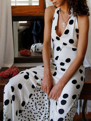 Backless Halter Neck Polka Dot Maxi Dress