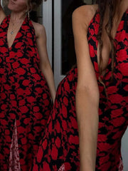 Backless Halter Neck Polka Dot Maxi Dress