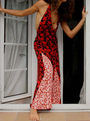 Backless Halter Neck Polka Dot Maxi Dress