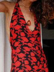 Backless Halter Neck Polka Dot Maxi Dress