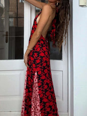 Backless Halter Neck Polka Dot Maxi Dress