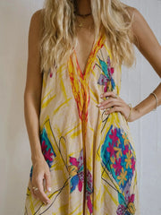Backless Printed Halter Neck Maxi Dress