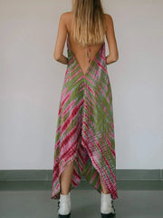Backless Printed Halter Neck Maxi Dress
