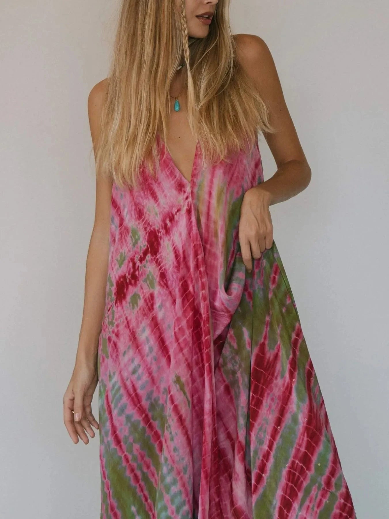 Backless Printed Halter Neck Maxi Dress