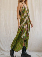 Backless Printed Halter Neck Maxi Dress