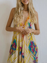 Backless Printed Halter Neck Maxi Dress