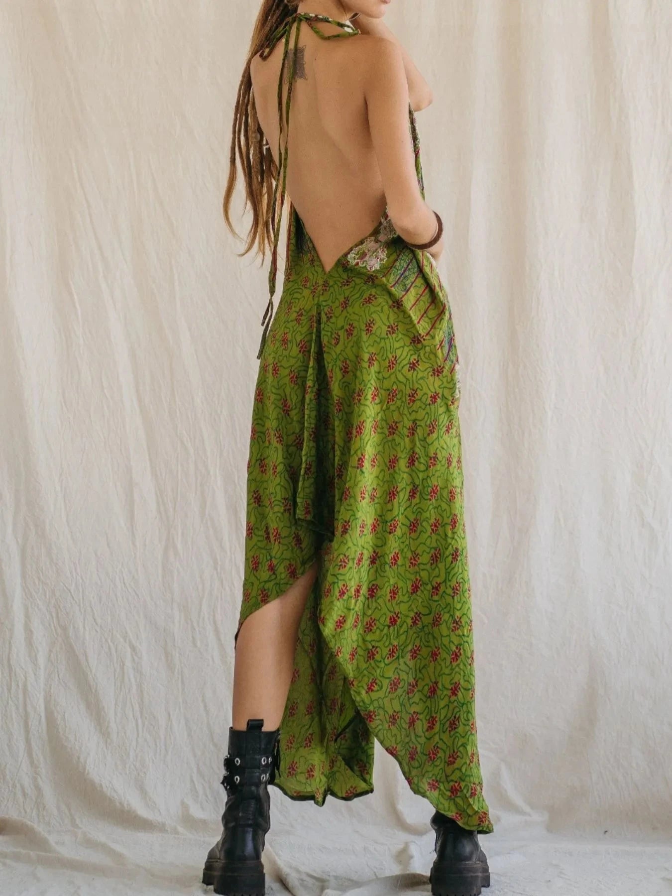 Backless Printed Halter Neck Maxi Dress