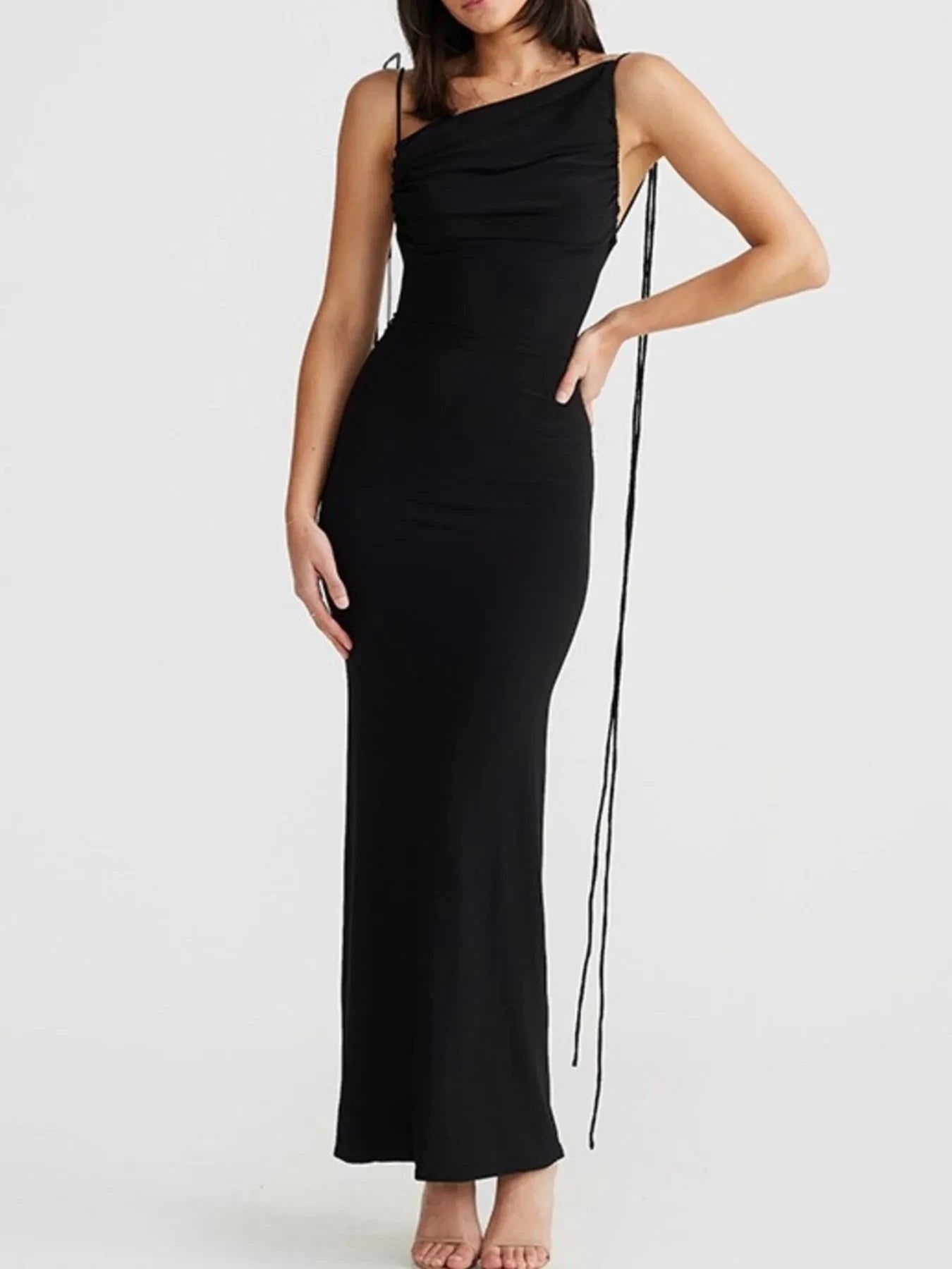 Backless Slit Sleeveless Bodycon Maxi Dress Black / S