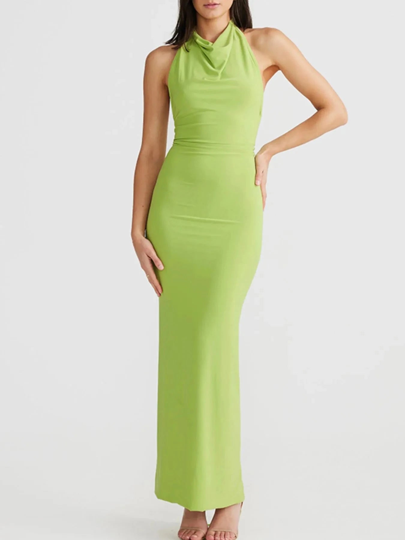 Backless Slit Sleeveless Bodycon Maxi Dress Green / S