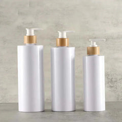 Bamboo pump dispenser: bathroom PET soap bottle, refillable shower gel