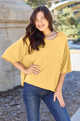 Basic Bae Bamboo Full Size Round Neck Drop Shoulder T-Shirt Yellow / S