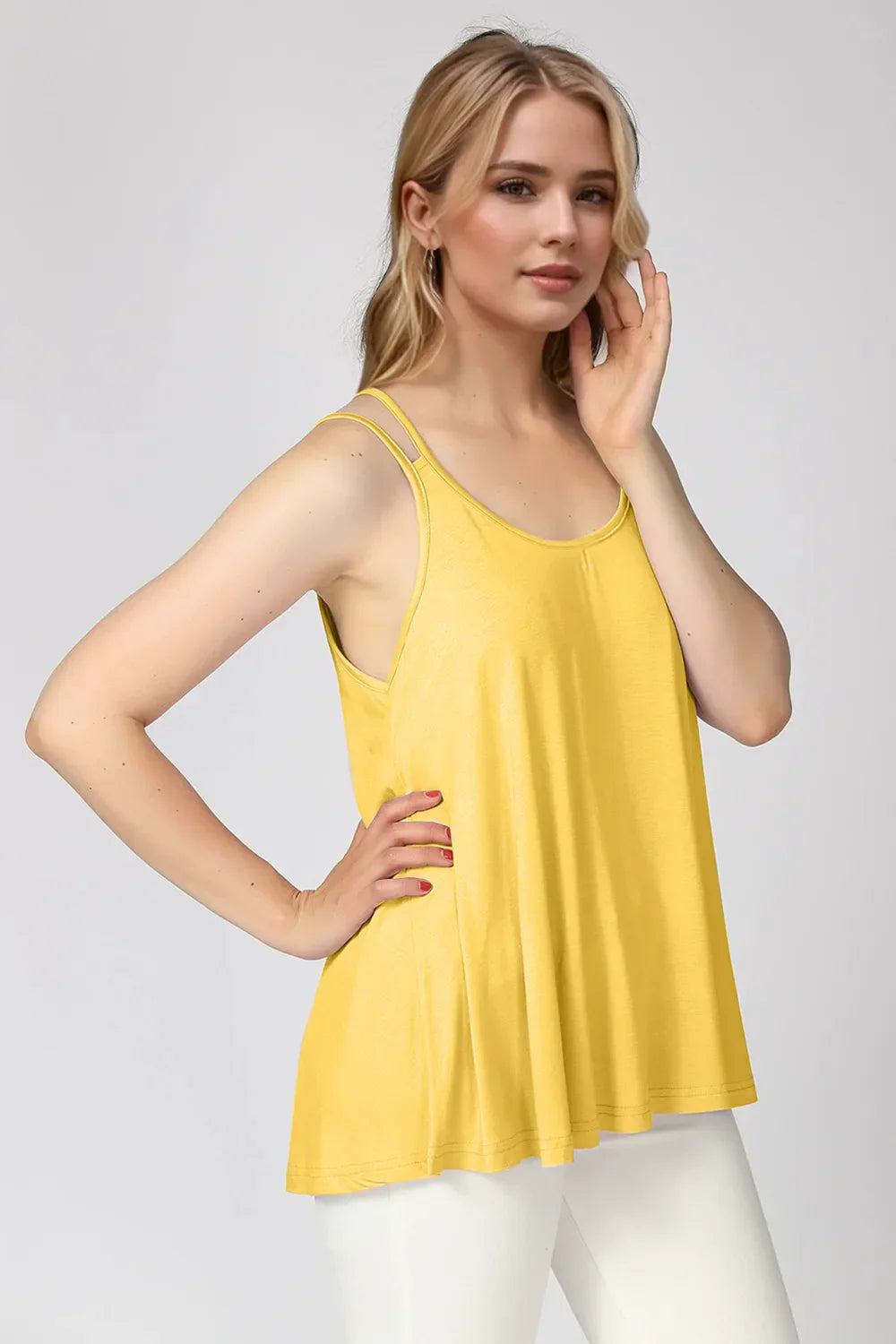 Basic Bae Bamboo Scoop Neck Double Spaghetti Straps Cami Gold / S