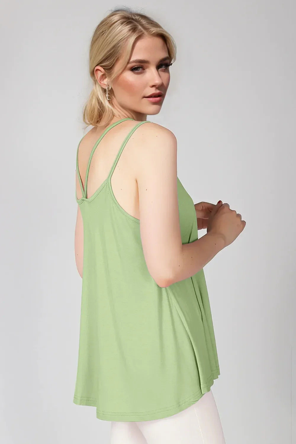 Basic Bae Bamboo Scoop Neck Double Spaghetti Straps Cami Lime / S