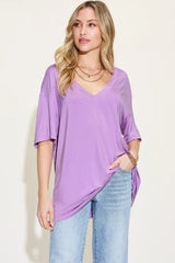 Basic Bae Full Size Bamboo V-Neck Drop Shoulder T-Shirt