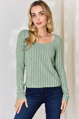Basic Bae Full Size Ribbed Long Sleeve T-Shirt Light Green / S