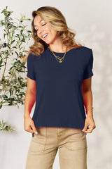 Basic Bae Full Size Round Neck Short Sleeve T-Shirt Dark Blue / S