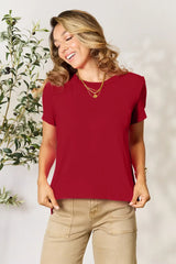 Basic Bae Full Size Round Neck Short Sleeve T-Shirt Deep Red / S