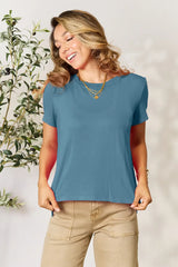 Basic Bae Full Size Round Neck Short Sleeve T-Shirt Dusty Blue / S