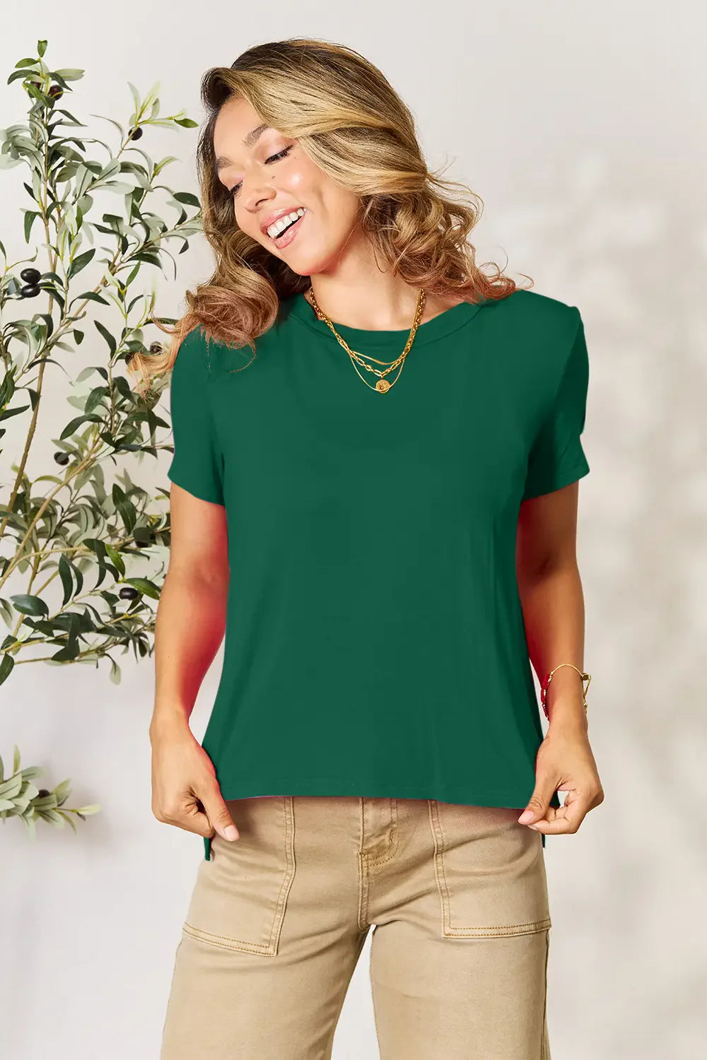 Basic Bae Full Size Round Neck Short Sleeve T-Shirt Green / S
