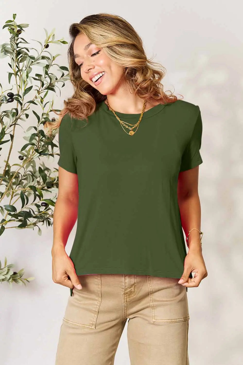 Basic Bae Full Size Round Neck Short Sleeve T-Shirt Matcha Green / S