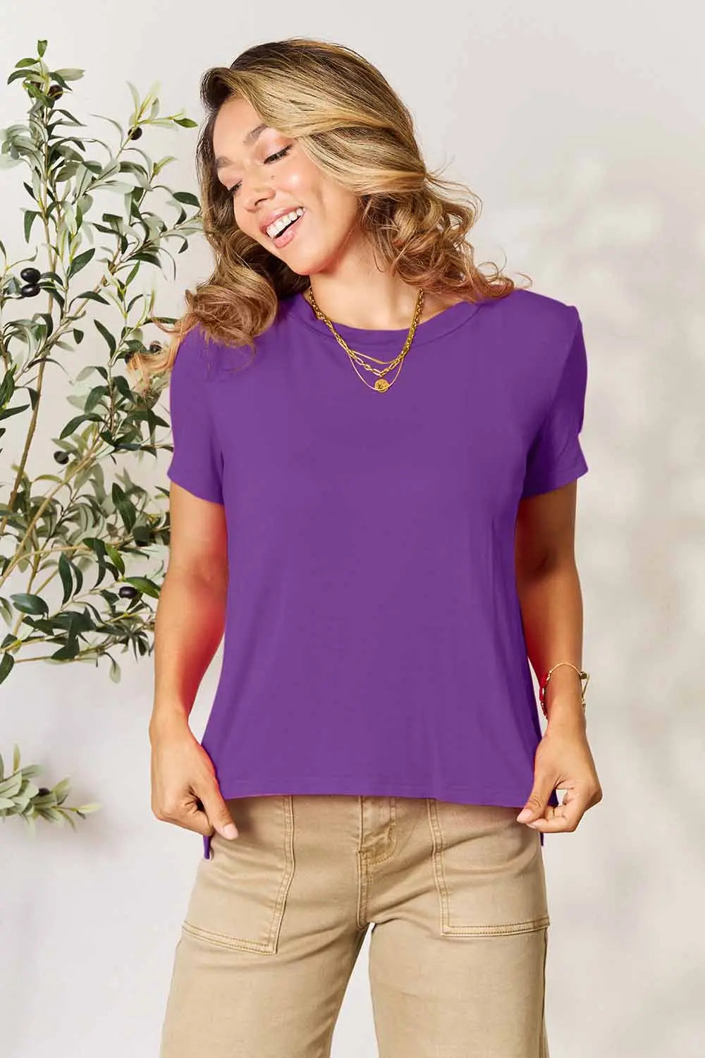 Basic Bae Full Size Round Neck Short Sleeve T-Shirt Purple / S