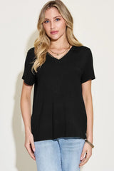 Basic Bae Full Size V-Neck High-Low T-Shirt Black / S