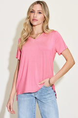 Basic Bae Full Size V-Neck High-Low T-Shirt Pink / S