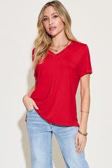 Basic Bae Full Size V-Neck High-Low T-Shirt Red / S
