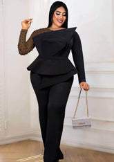 Beaded Patchwork Front Detail Jumpsuit US 4-6 / Black