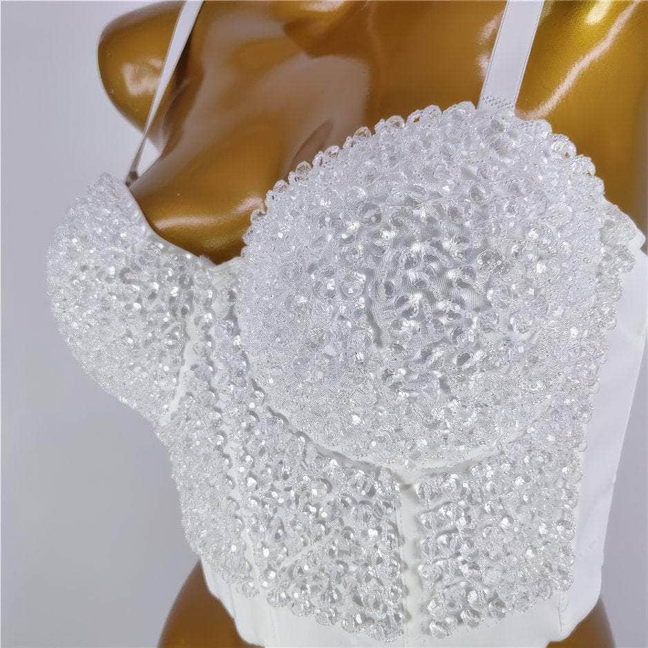 Beaded Rhinestone Push-Up Bustier Bralette Top