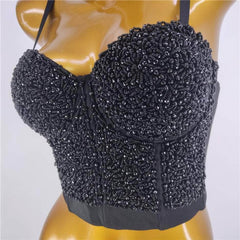 Beaded Rhinestone Push-Up Bustier Bralette Top