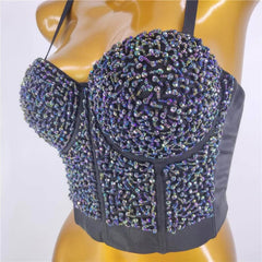 Beaded Rhinestone Push-Up Bustier Bralette Top
