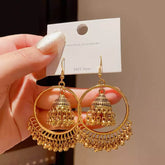 Beautiful Ethnic Gold Tone Jhumka Earrings with Delicate Engraving Gold