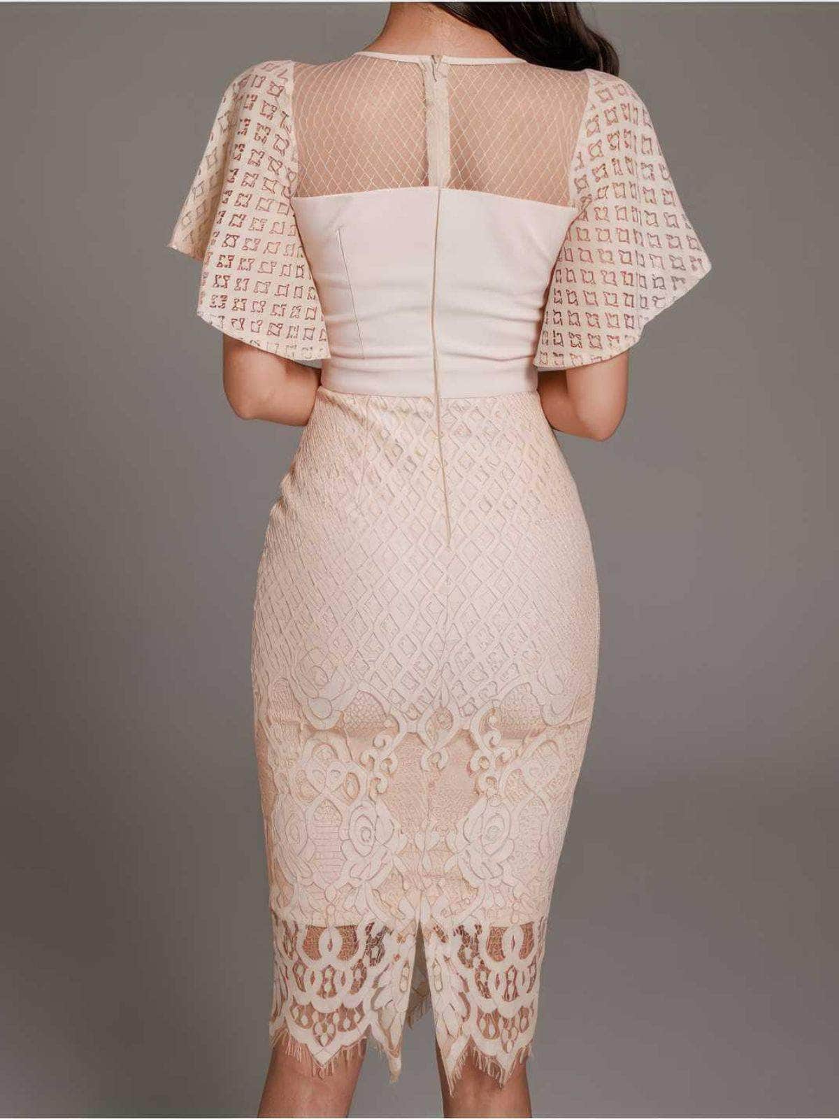 Bell Sleeves Lace Trimmed Midi Dress