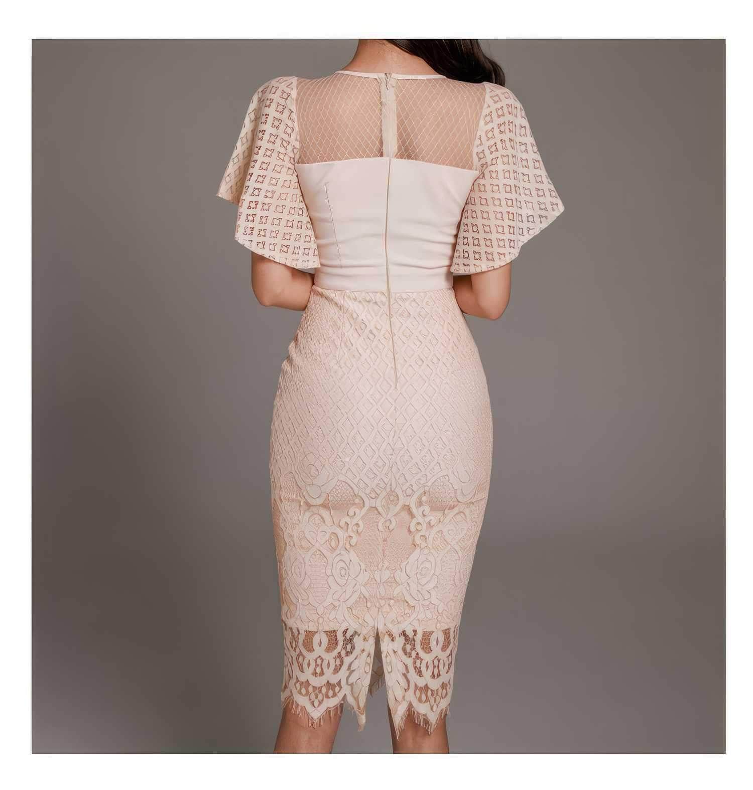 Bell Sleeves Lace Trimmed Midi Dress