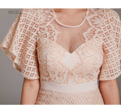 Bell Sleeves Lace Trimmed Midi Dress