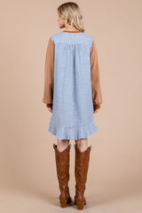 Vestido tipo sudadera de rizo con cuello redondo y patchwork a rayas de Ces Femme