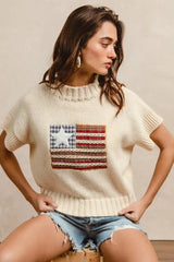 BiBi American Flag Patchwork Drop Shoulder Sweater
