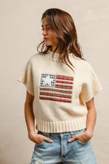 BiBi American Flag Patchwork Drop Shoulder Sweater