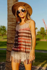 BiBi American Flag Print Knit Sleeveless Top