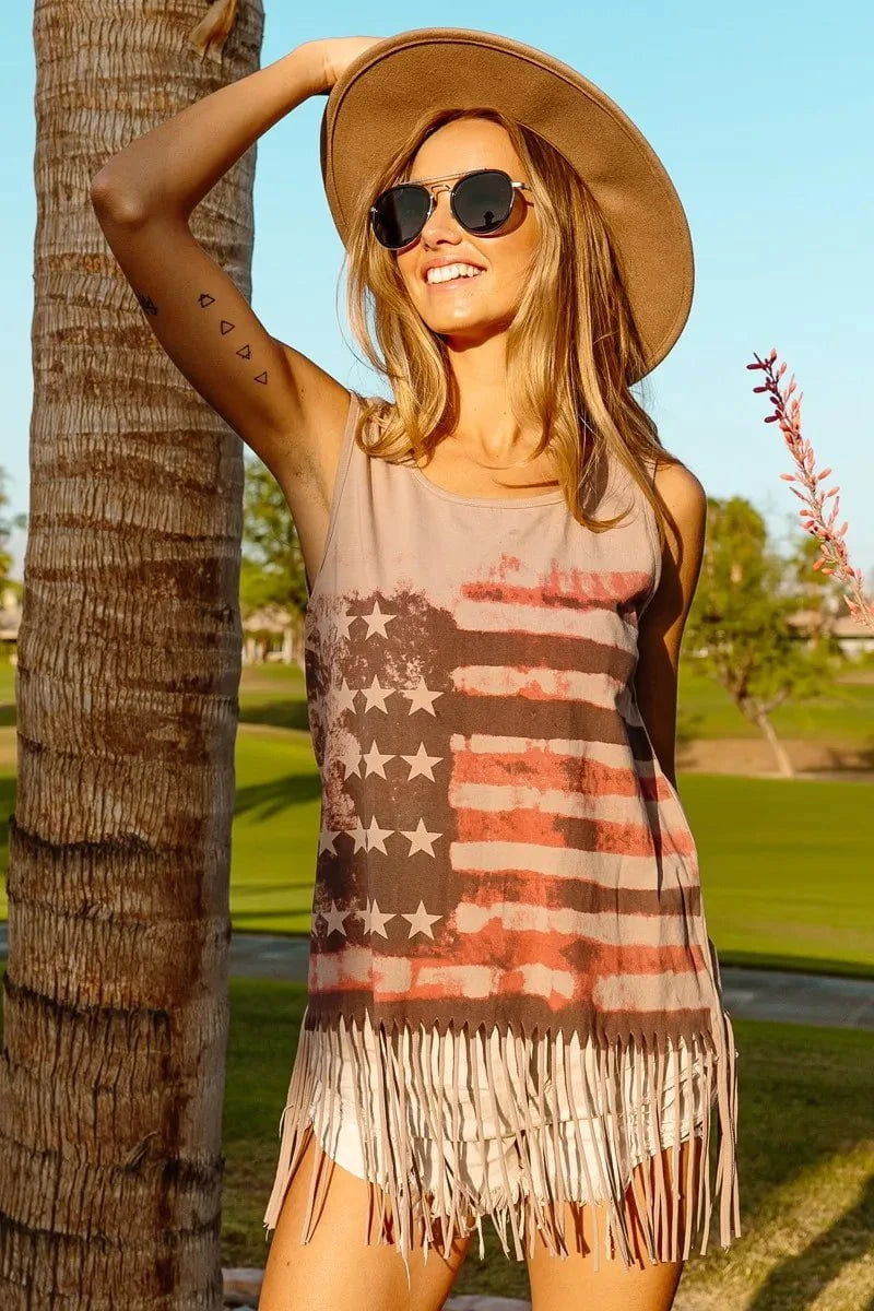 BiBi American Flag Print Knit Sleeveless Top